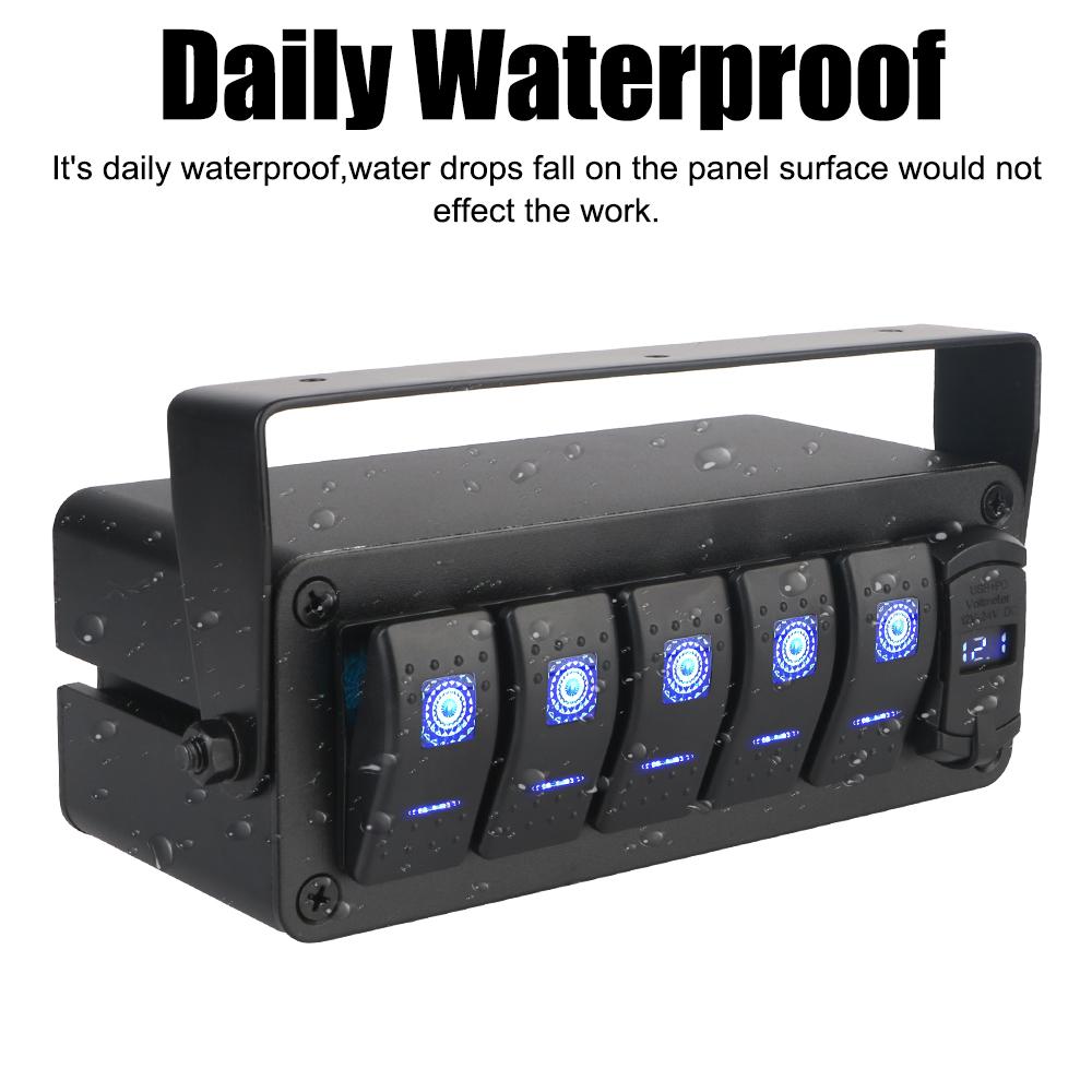 DC 12V/24V 2/3/4/5 Gang Biltilbehør Bil Marine Strømbryter PD+QC Hurtiglading Bryterpanel Digitalt Voltmeter