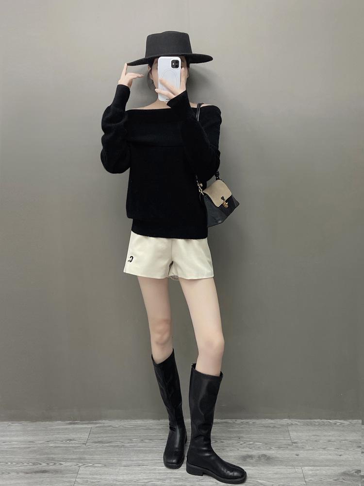 Women's Off-Shoulder Loose Cashmere Sweater - Autumn/Winter Knit Base Layer, Versatile Lazy Style Top