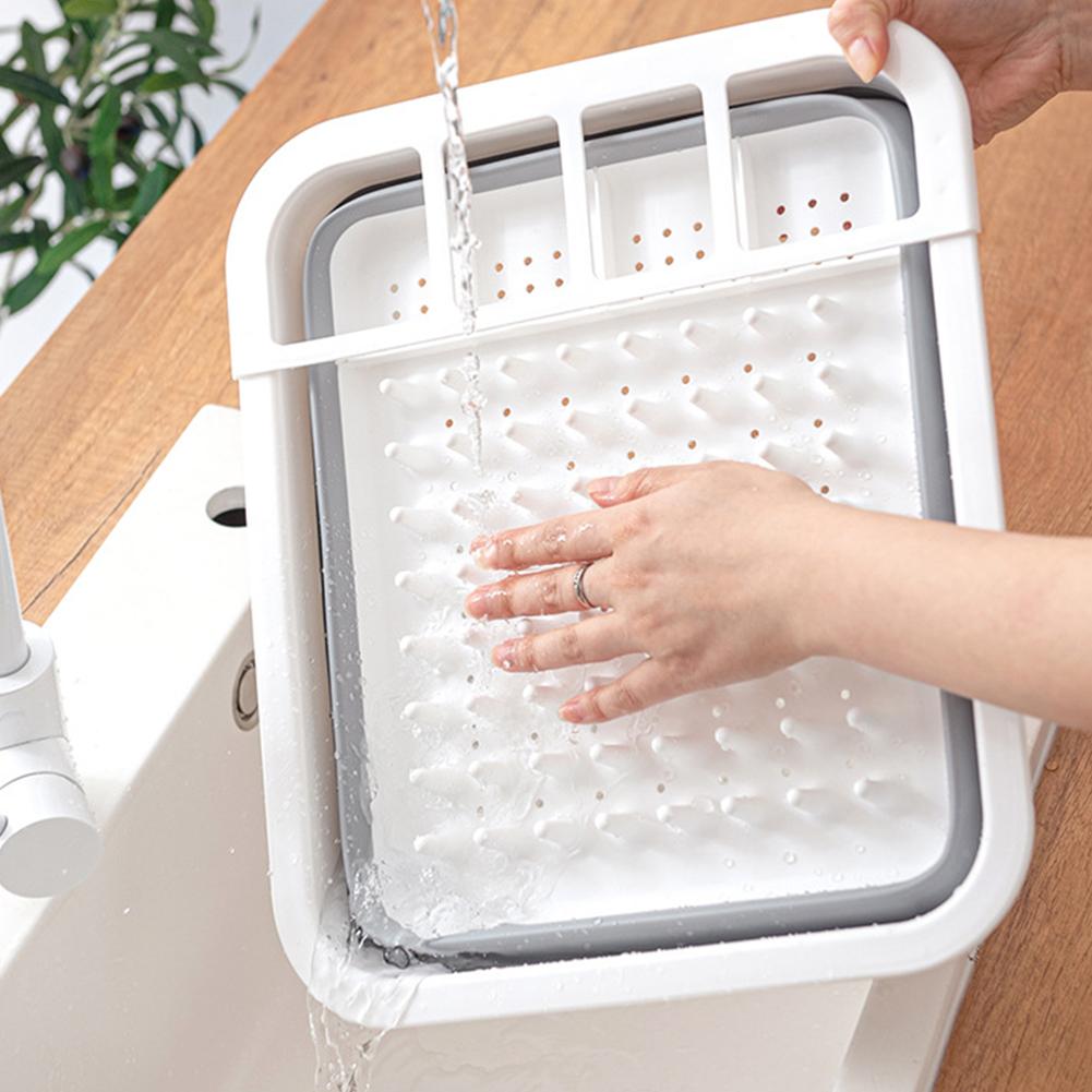 Collapsible Dish Drainer Space Saving Kitchen Storage Tray With Cutlery Divider Plastic Sink Drying Rack for Compact Storage