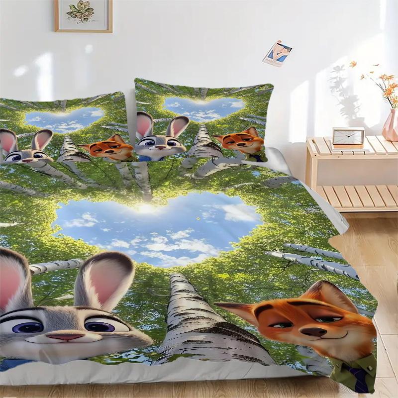 3pcs Zootopia Love Judy and Nick Quilt Cover Set (1 Quilt Cover + 2 Pillowcases Without Pillow Core), High-Definition Printing for Home and Dormi