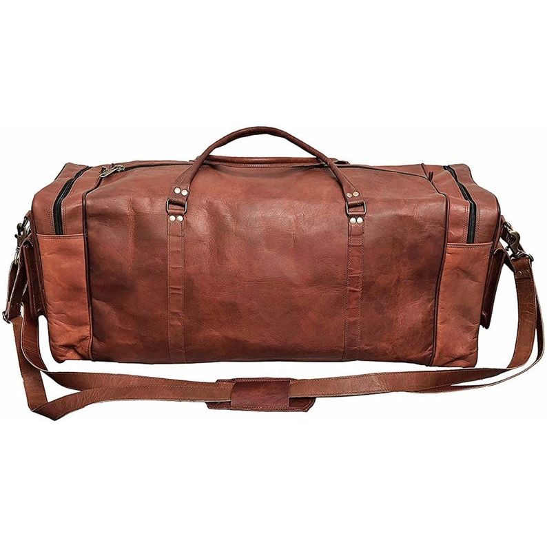 Brown Leather Duffle Bag Leather Duffel Bag 32 inch Large Travel Bag Gym Sports Overnight Weekender Bag brown
