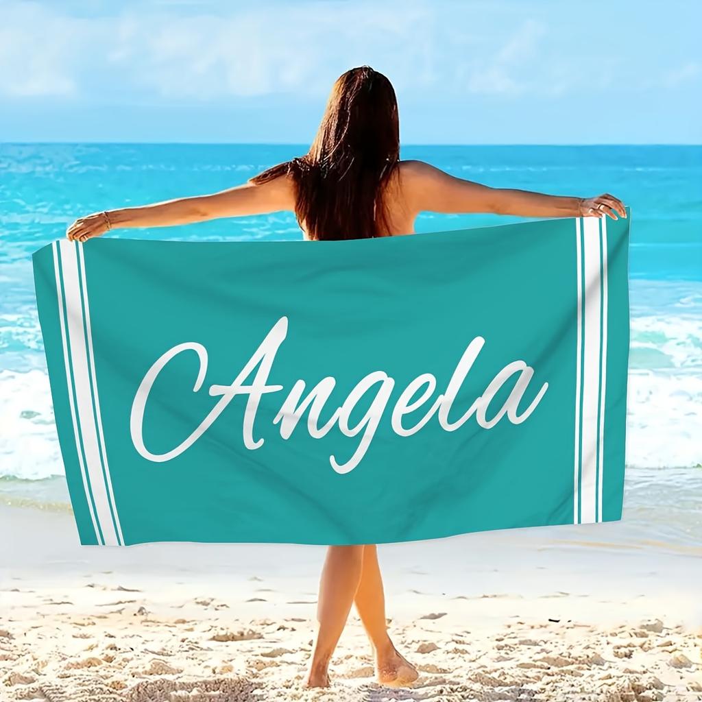 Toalla de Playa Rayada Personalizada con Nombre/Logo Personalizado Toalla de Microfibra Fina Secado Rápido Absorbente para Playa Natación Yoga Baño Deportes