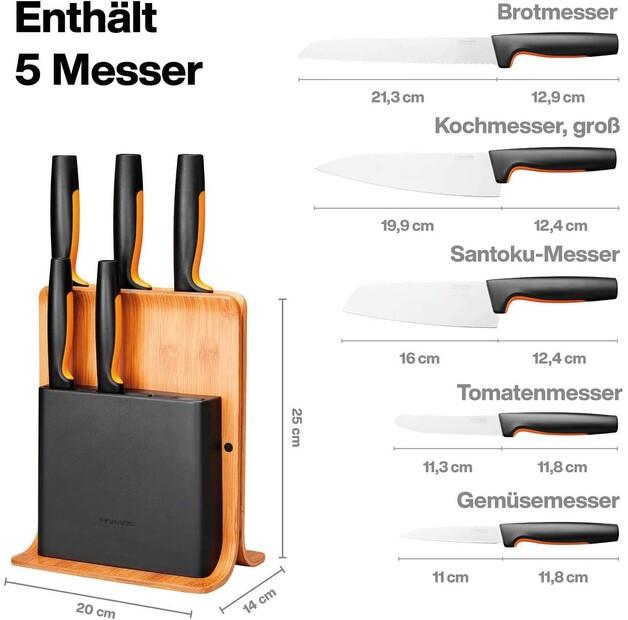 Fiskars Functional Form Knife Set with Bamboo Block, 5 Pieces (1057552)