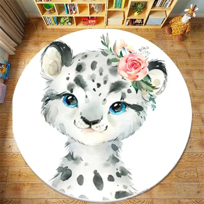 Cute Lion Elephant Giraffe Round Carpet Pattern Floor Mat Bedroom Living Room Chair Floor Rugs Home Bathroom Carpet Decoration