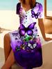 New Butterfly Print Short-Sleeve V-Neck Dress for Women.
