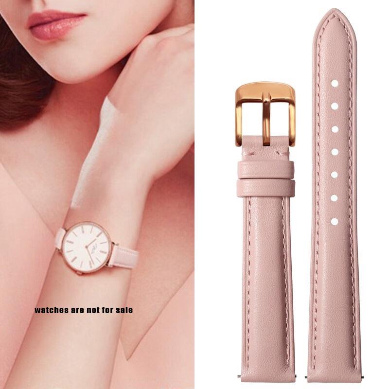 Quick Release Soft Cowhide Watchband for Casio Citizen Fossil Plain Watch Strap DW 12mm 14mm 16mm 18mm 20mm Ladies Bracelet pink