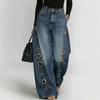 Spring and Summer New Metal Heterosexual Corns European and American Women's Clothing Solid Color Horse Slip Loose Jeans