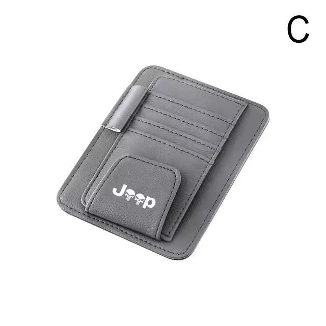 Premium Leather Jeep Car Sun Visor Organizer Card Pen Holder for Renegade Wrangler JK Grand Cherokee Auto Interior Accessories