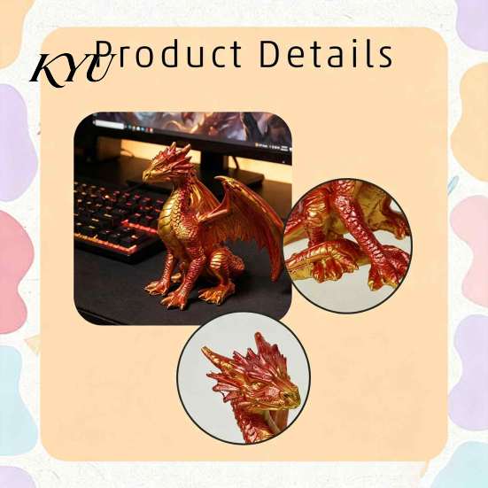 Office Table Sculpture Dragon Resin Statue, Sitting Wyvern Sculpture, 3D Medieval Figurine, Fantasy Desktop Dragons Props Ornament for Game