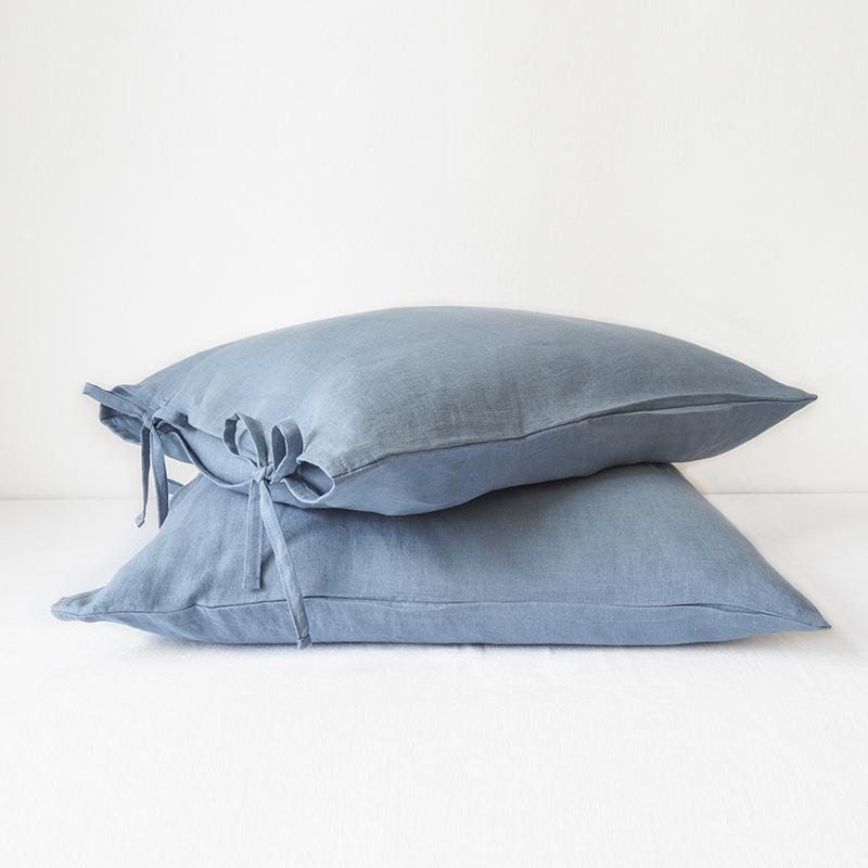 

French Pure Linen Pillowcase Pair, Tie Closure, Skin-Friendly, Solid Color, 48x74 cm, Customizable, Ideal for Spring/Summer Home Use. 48x74cm Pair