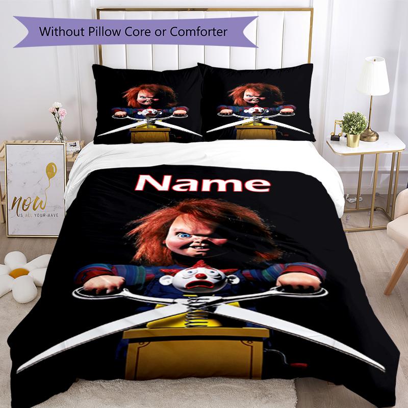 3pcs Custom Name Chucky Bedding Set Duvet Cover Closure Includes 1 Duvet Cover & 2 Pillowcases, Soft and Comfortable for All Seasons.