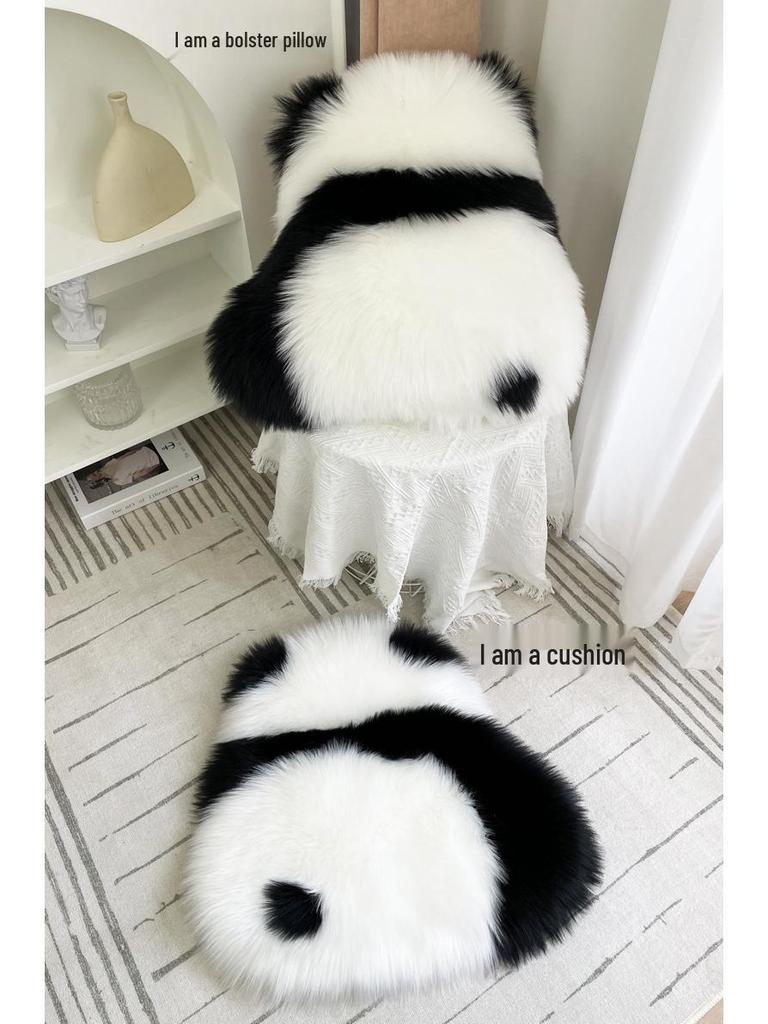 Black and White Plush Panda Hugging Pillow – Cute Bedside/ Sofa Cushion with Floral Design for Living Room or Bay Window