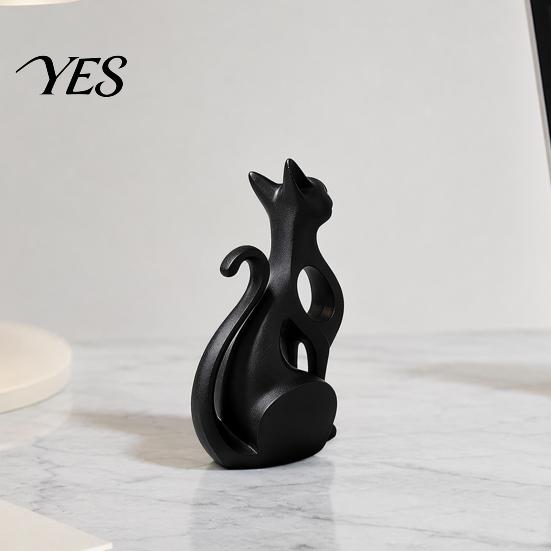 Desktop Cat Decor 3D Printed Hollow Figurine, Modern Abstract Sitting Kitten Statue, Artistic Design Animal Sculpture for Home Decoration, Gift Lovers