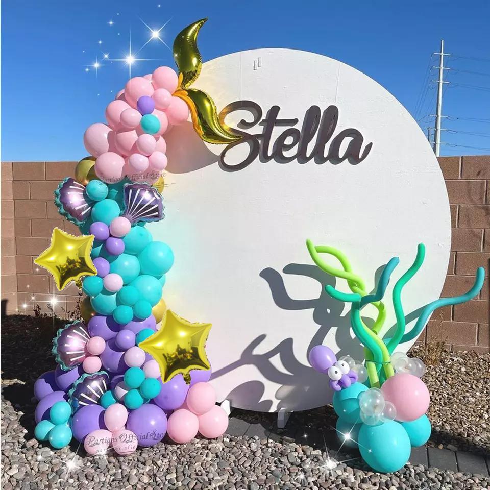 Bruiloft Verjaardag Babyborrel Geslachtsonthulling Decoraties Stofblauw Wit Ballonnenboog Slingerset