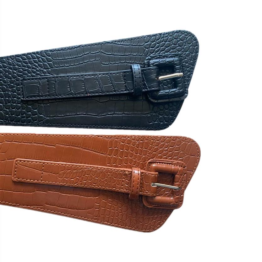 Retro Crocodile Grain PU Waist Belt with Pin Buckle and Elastic Waistband for Women