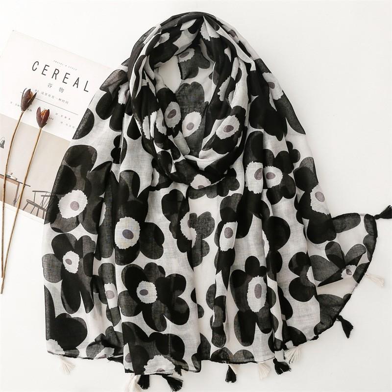 2024 New Fashion Print Ladies Women Scarf Female Cotton Linen Shawl Tassel Four Seasons Muslim Hijab Wrap 90*180cm