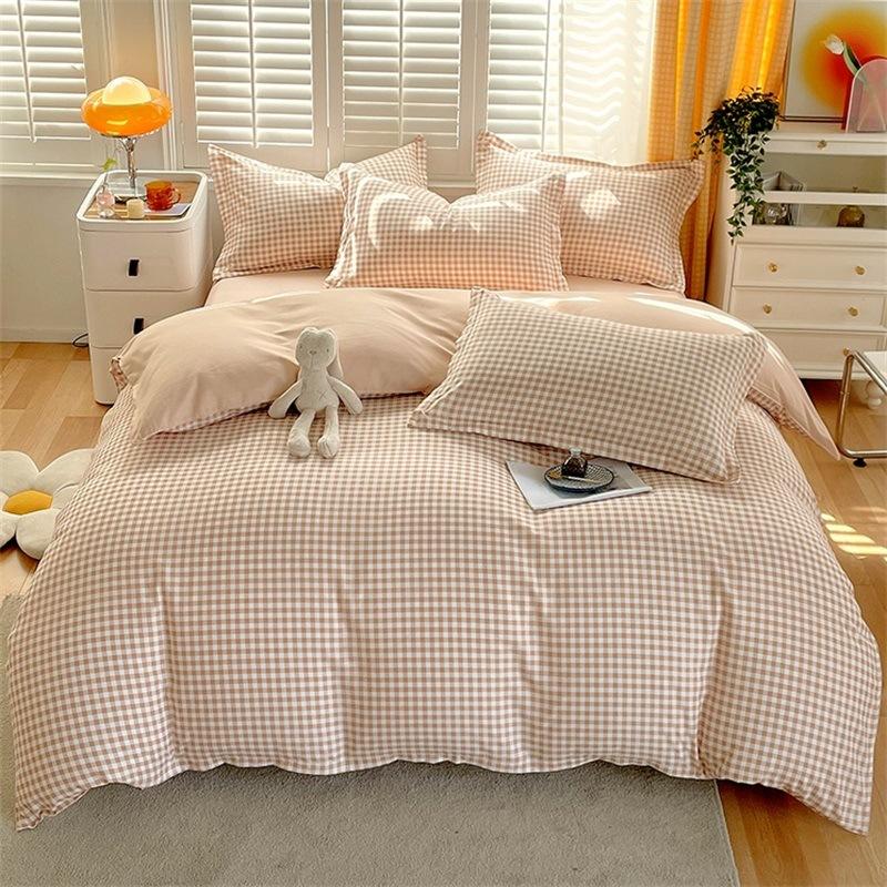 Small Fresh Pure Cotton Brushed Four-piece Set Thickened Washed Cotton Sheets and Quilt Covers Dormitory Three-piece Bedding Set