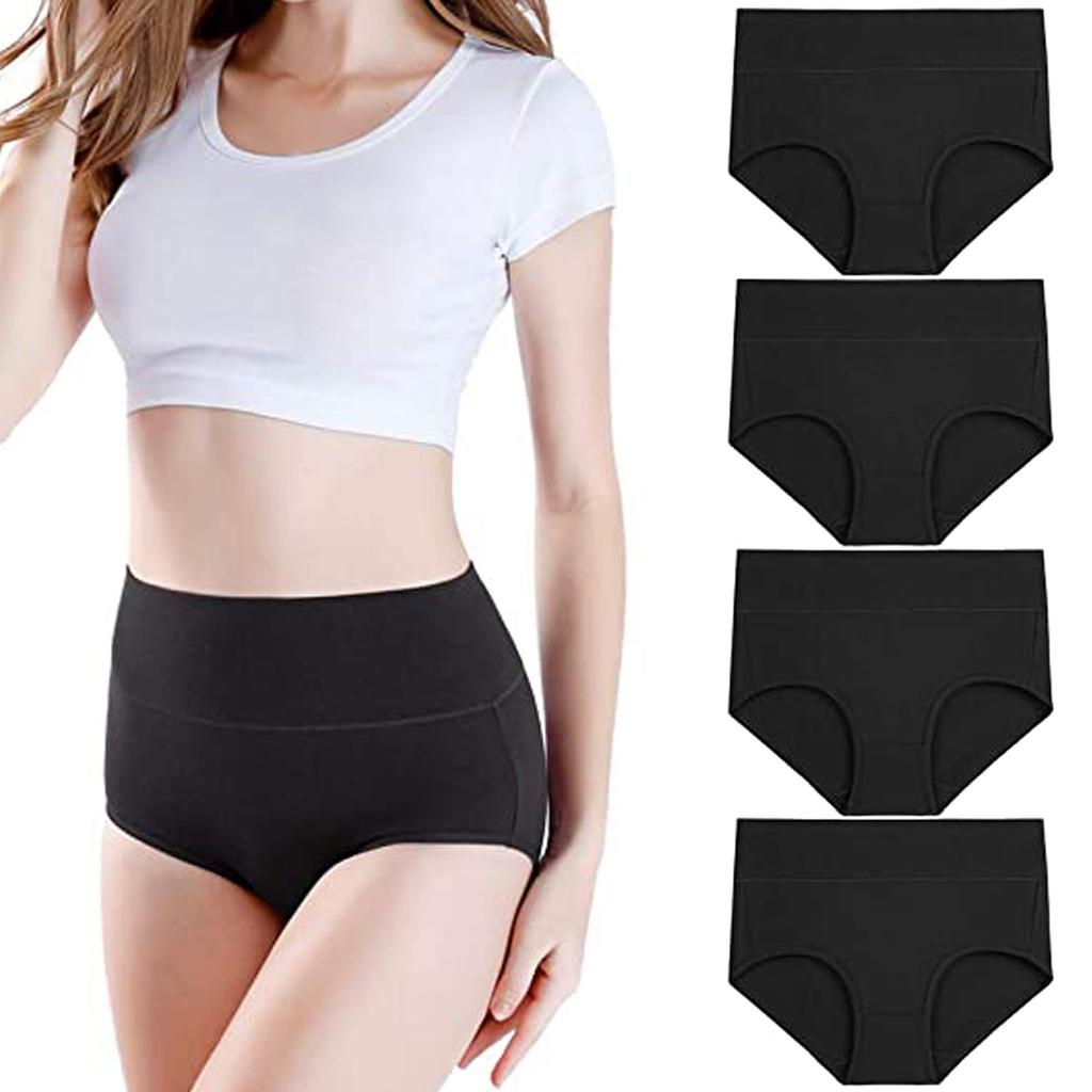 Women Underpants Hight Waist Shaped Cotton Elastic 5 PC Solid Color Briefs