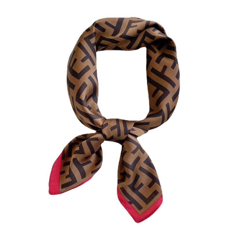 New Scarf Silk Scarf Women's Spring Summer Decorative Scarf Fashion Letter Color Matching Small Square Scarf 71cm Internet Celebrity Silk Scarf