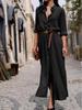 2026 Europäisches & Amerikanisches Langarm-Schlitz-Maxikleid mit Gürtel - Damenmode für Frühling & Herbst