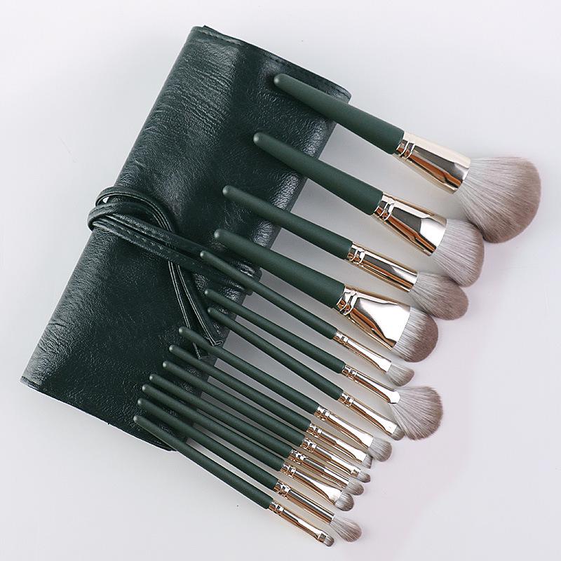 Green Cloud 14-Piece Beginner Makeup Brush Set - Ultra-Soft Bristles for Powder, Eyeshadow & More.