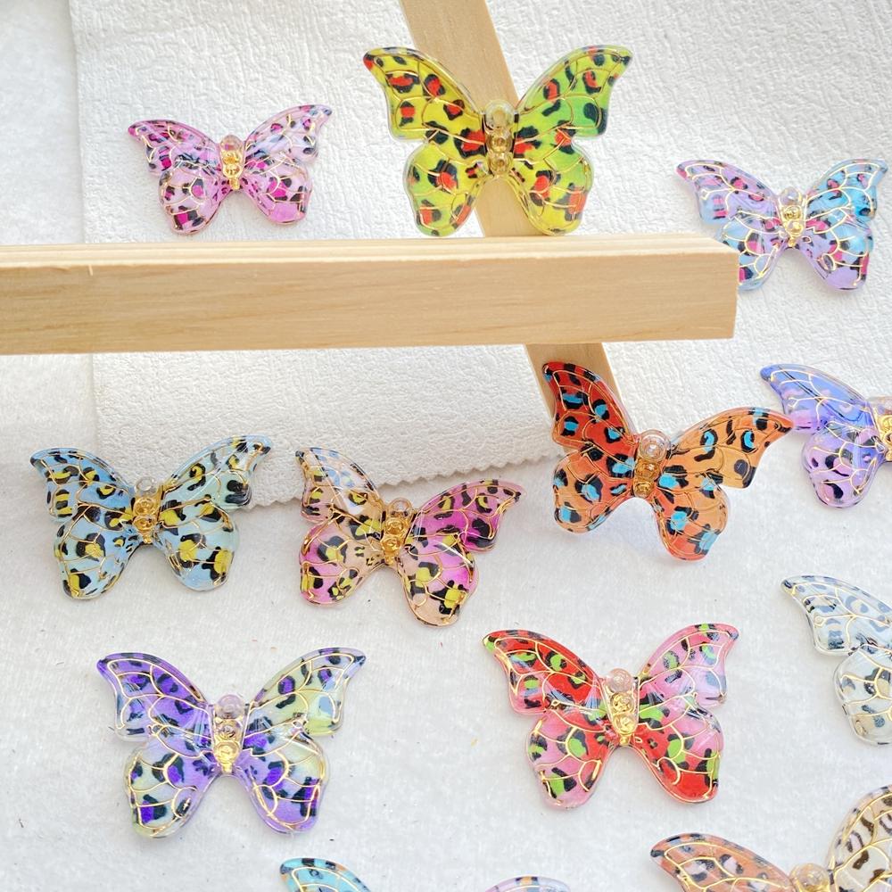10Pcs Cute Colorful Shiny Butterfly with a Hole Flat Back Resin Scrapbooking DIY Jewelry Hairpin Craft Decoration Accessorie