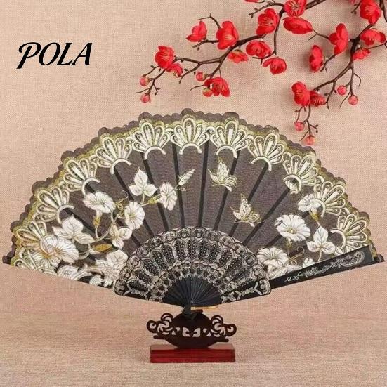 Pocket Fan Handheld Vintage Style Bright Color Exquisite Pattern Fine Workmanship Ultralight Collapsible Cloth Retro Chinese Folding Photography Prop