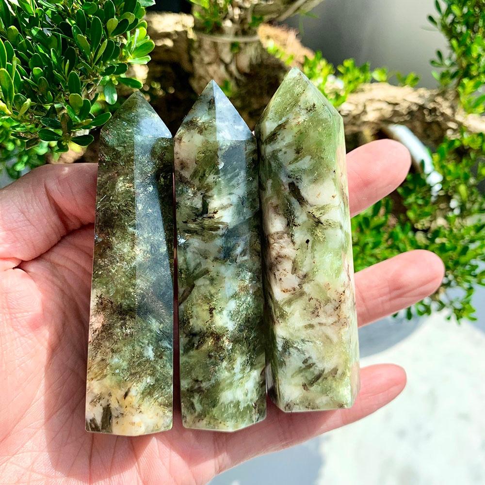 Green Mica Column Polished Crystal Craft Collectible Home Decor Tabletop Ornament-CrystalHola