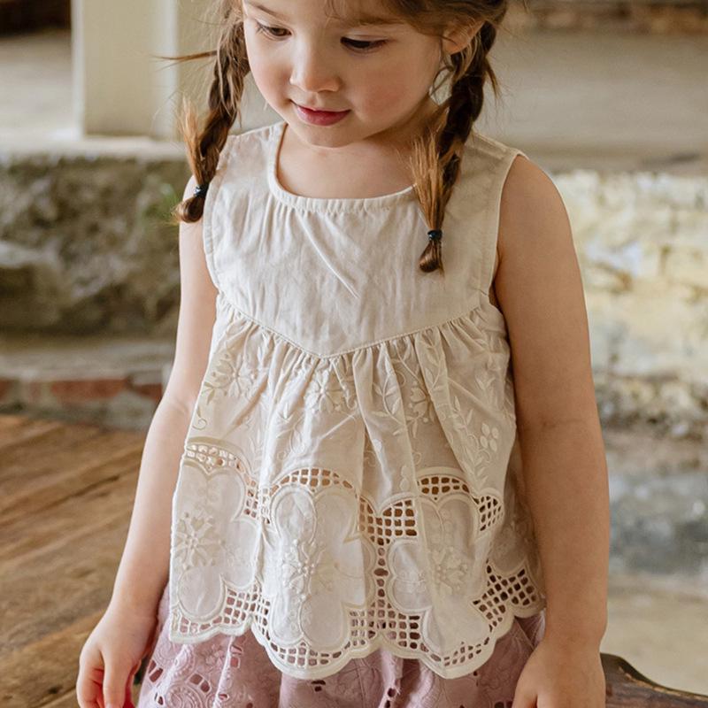 

2025 Summer Girls Strawberry Lace Sleeveless Cotton Top 120 cm
