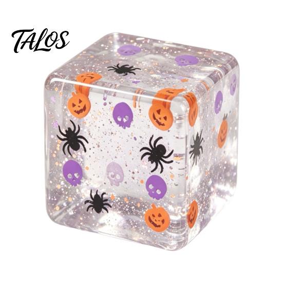 Anxiety Relief Gadget Halloween Stress Cube Sensory Toy, Squeeze Toy with Pumpkin Skull Spider Pattern, Clear Party Favors