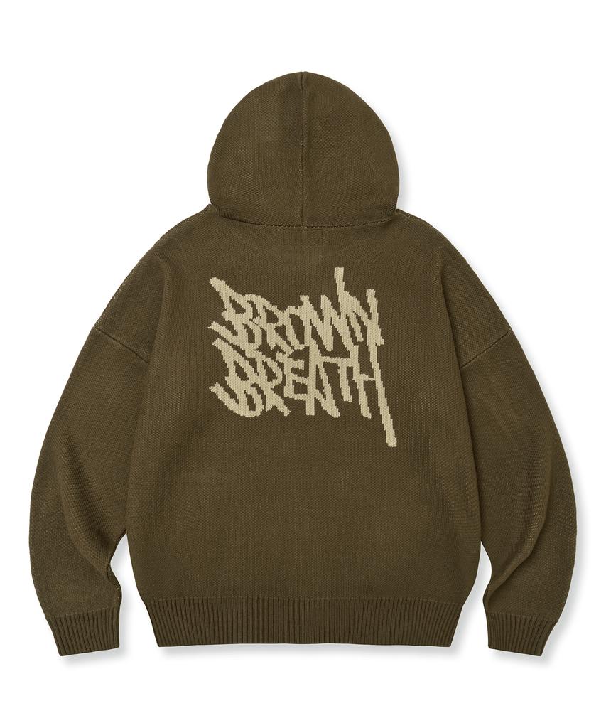 Brownbreath Tag Knit Hood Zip Up - Brown