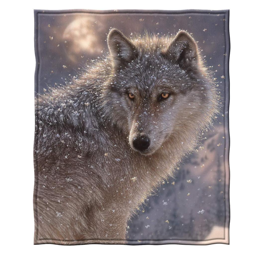 Wolf Series under the Moonlight digital-printed polyester velvet flannel cover blanket Fleece soft sofa cover blankets for beds