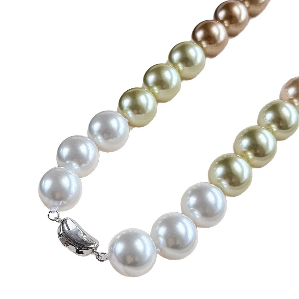 14Mm Haute Couture High Quality Vintage Contrasting Color Spring Purple Faux Crystal Pearl Necklace Collarbone Chain