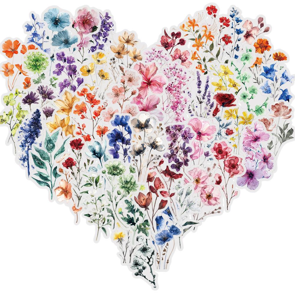 

50/100PCS Ink Wash Flowers Sticker Phone Motorcycle Harajuku Phone Guitar PET Suitcase Creative Decorative Luggage Stickers