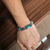 Vintage Malachite Bead Bracelet with Silver Tone Metal Beads Bohemian Ethnic Style Jewelry Men Women Wristband Gift