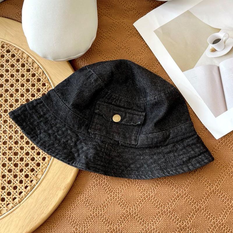 

Washed Vintage Denim Fisherman Hat Womens Spring Sunshade With Brim Wide чорний
