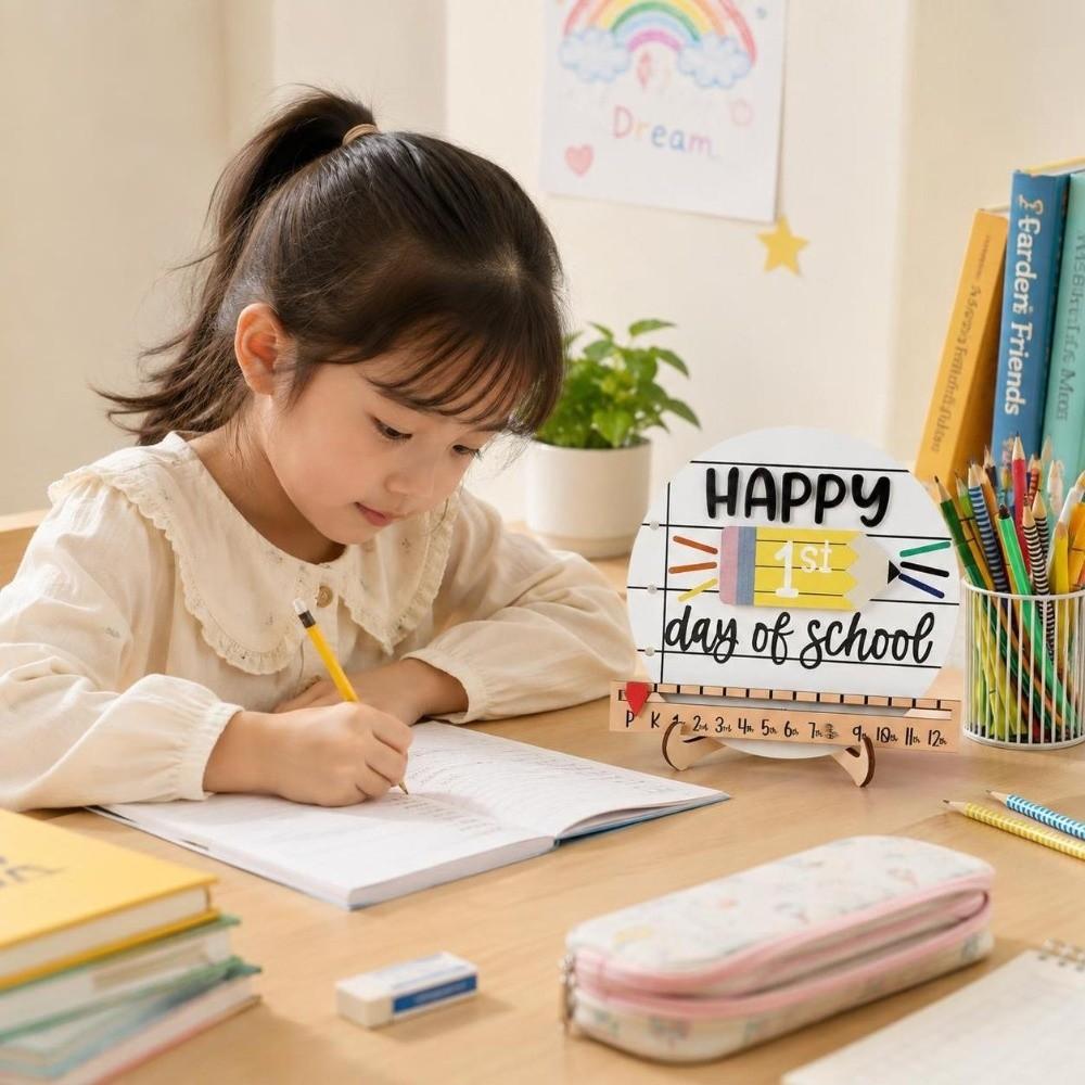 Classroom Decor Wooden Day of School Sign DIY Ornaments School Opening Decorations School Gift Photo Prop Classroom
