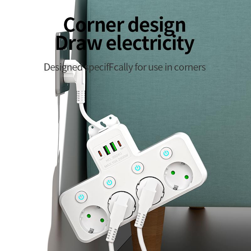 Multipresa EU con Interruttori Individuali e 4 Prese AC – Design Portatile, Porte USB/Type-C Opzionali