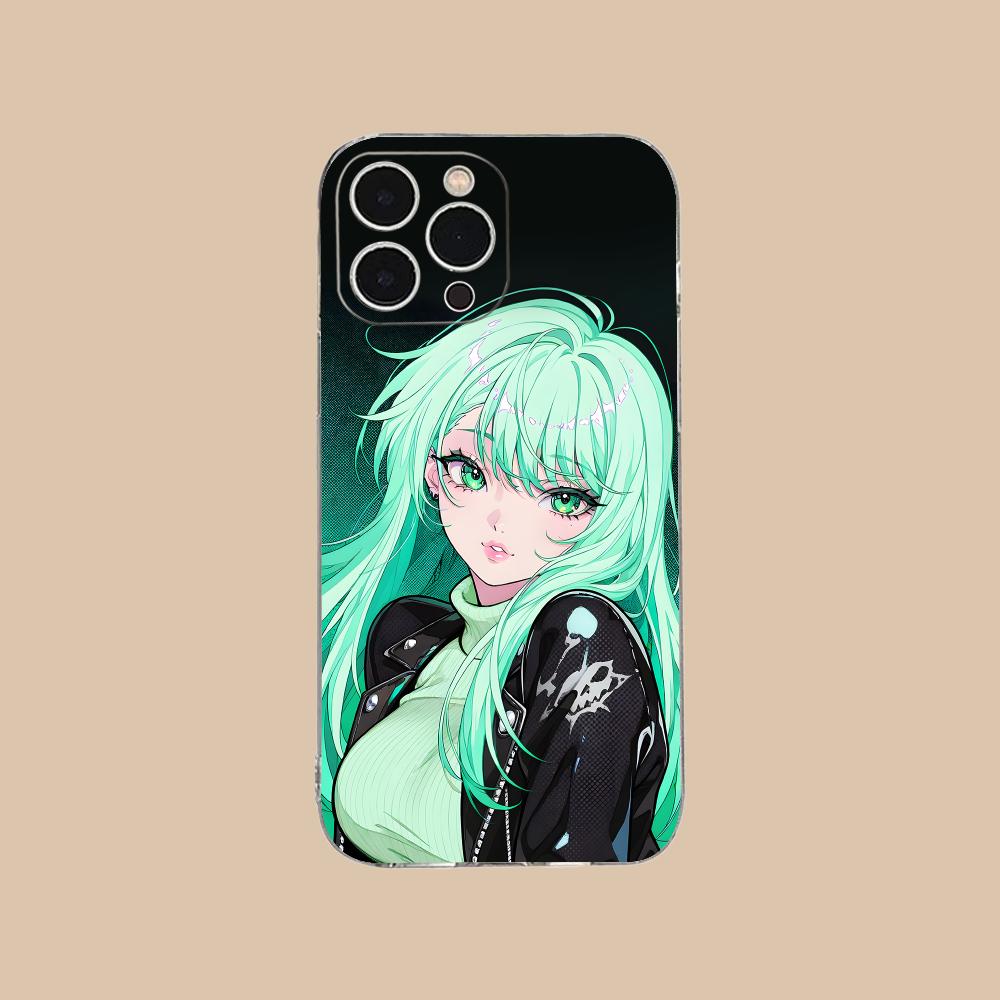 Anime Punk Girl Phone Case for iPhone 16 15 14 13 12 11 X XR XS 8 6 Pro Max Plus Mini Clear Colour Protective Cover Cellphones