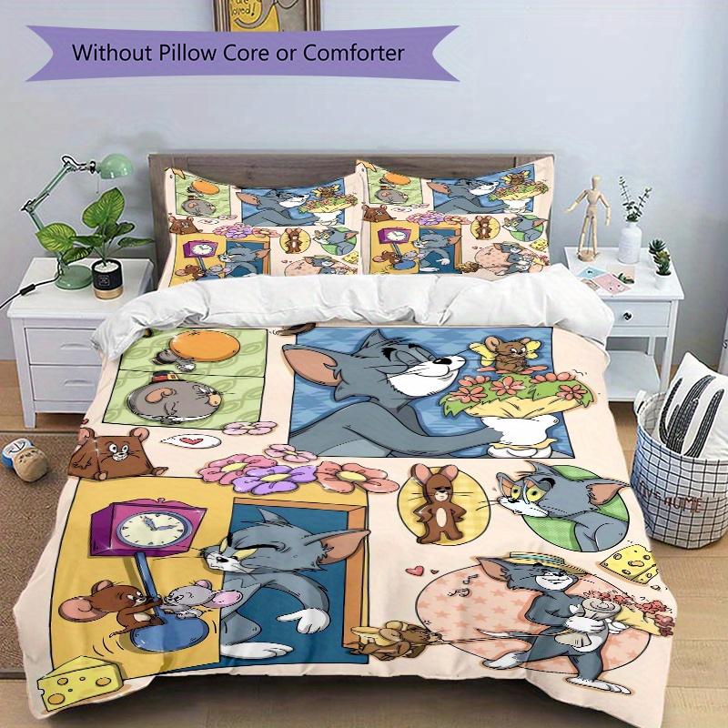 3-teiliges Gutes Freunde Tom & Jerry Bettwäsche-Set - Enthält 1 Bettbezug und 2 Kissenbezüge, Bequeme Bettwäsche mit Stilvollem Design für Schlafzimmer F016