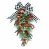 Realistic Artificial Christmas Wreath Pine Needles Droplet Style Wall Hanging Christmas Garland Teardrop Shape Red Berries