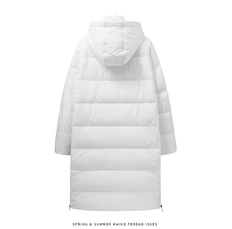 Men's Trendy Winter Long Hooded Down Jacket, Over-the-Knee, White Duck Filling, Unisex Outdoor Warmth Coat.