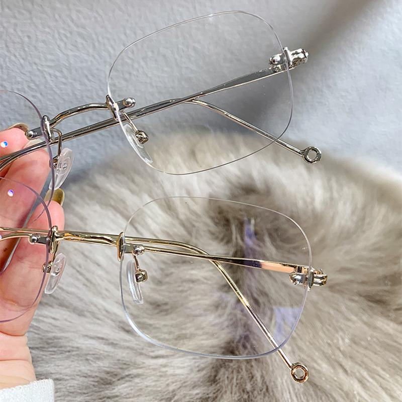 Seemfly Blålysblokkerende Innfatningsløse Myopibriller Kvinner Metallinnfatning Gjennomsiktige Briller Briller Nærsynt -1.0 Til -4.0