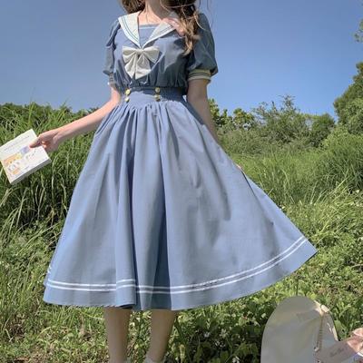 Námořnický límec Námořnické šaty Japonská Lolita Sladká Mašle Dívka Retro Kawaii Preppy Styl Šaty s krátkým rukávem