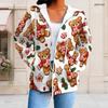 Women Plus Size Zip Up Hoodie Long Sleeve Drawstring Hood Pockets Christmas Hedgehog Print White