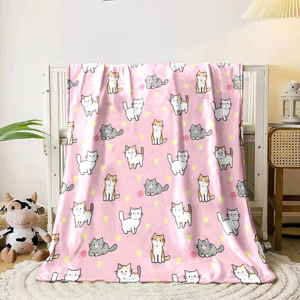 Cute Cats and Hearts Pattern print blanket soft and cozy perfect for the living room bed sofa or a nap,gift