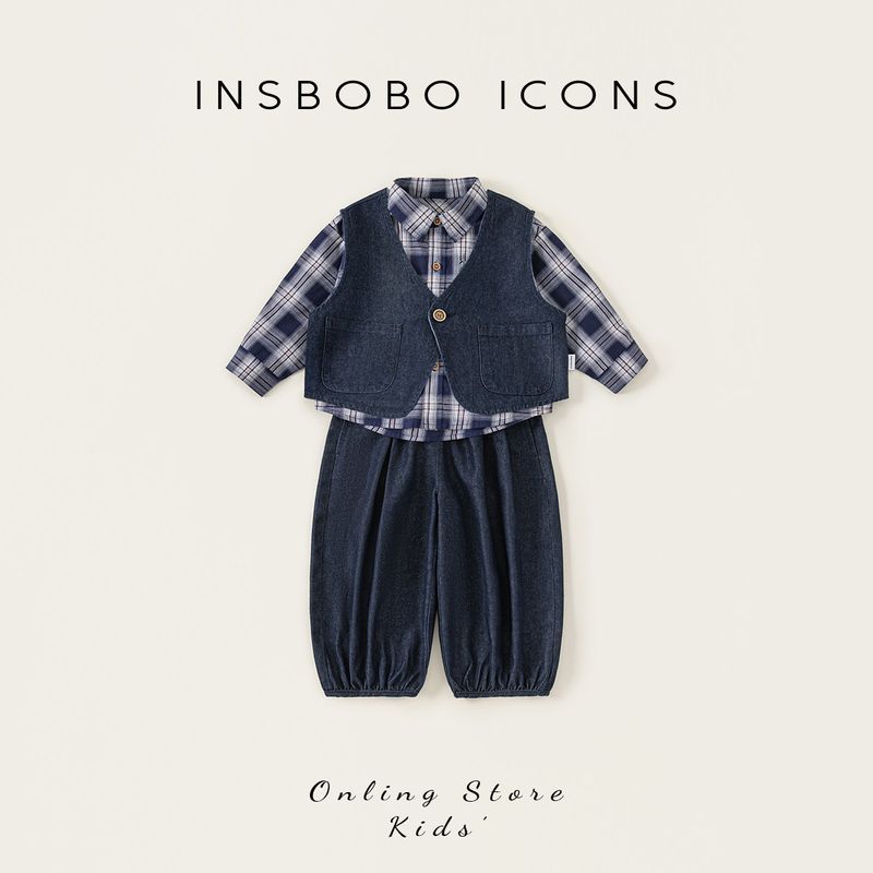 Insbobo Boys  Suit 2026 Spring Children s Stylish Clothes New Baby Handsome Shirt Fashionable Children s Clothing Deep cowboy Blue 80