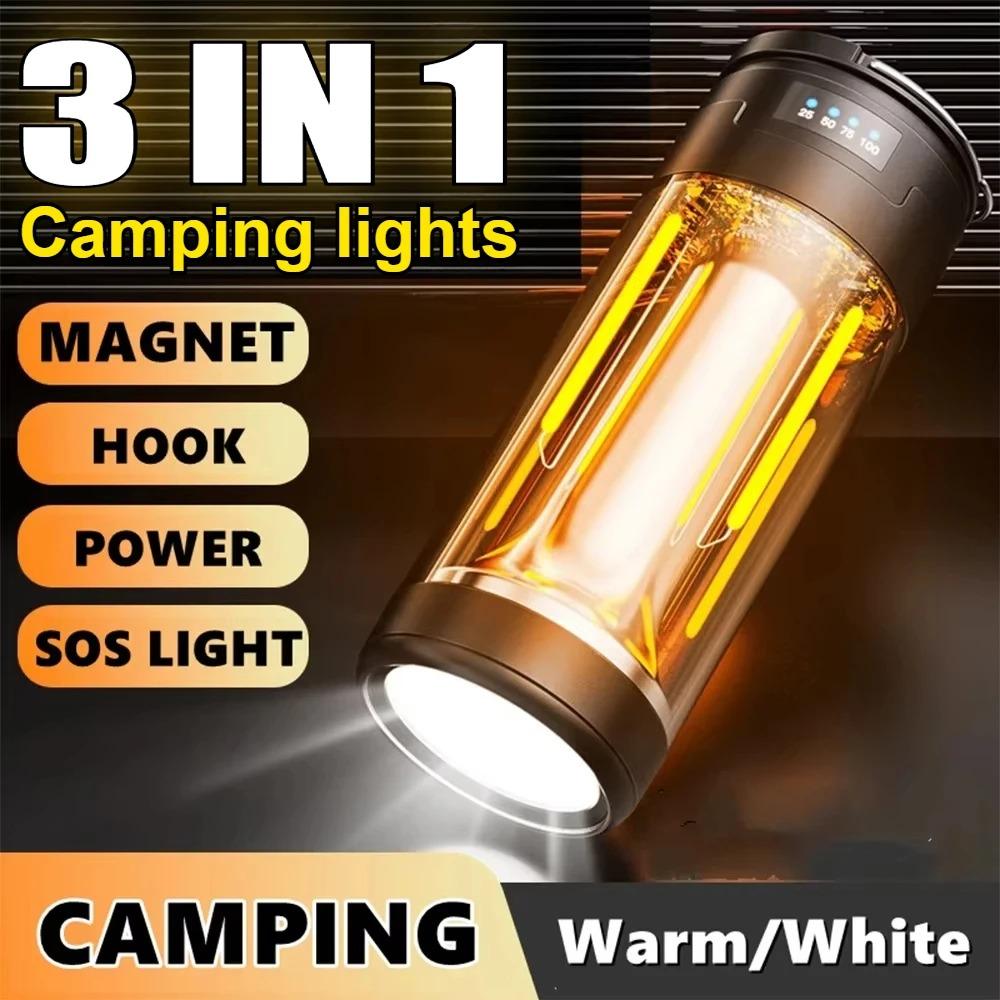 Portable LED Camping Light USB Rechargeable Lamp Dual Color 4 Mode Ambient Fill Light Outdoor Hanging Camping Lantern Tent Lamp