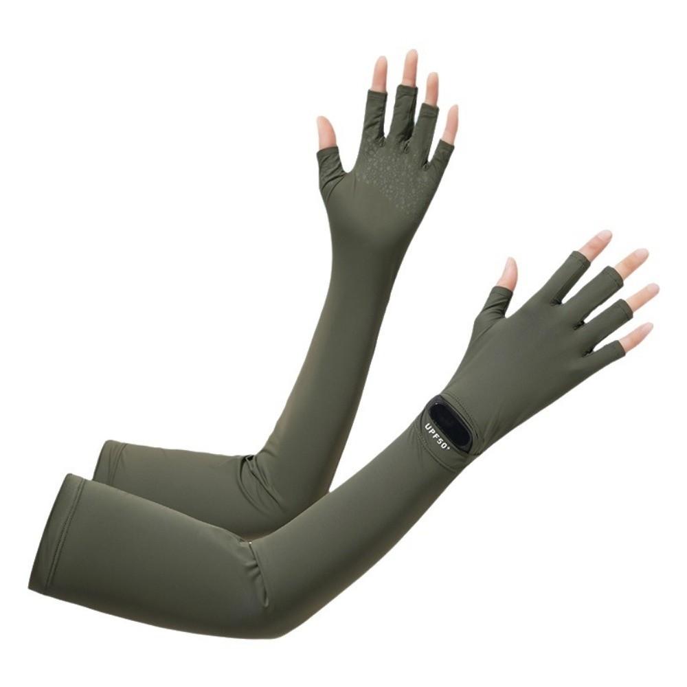 Non-slip Long Sleeve Solid Color Sunscreen Sleeve Gloves Thin Summer Arm Cover  Driving