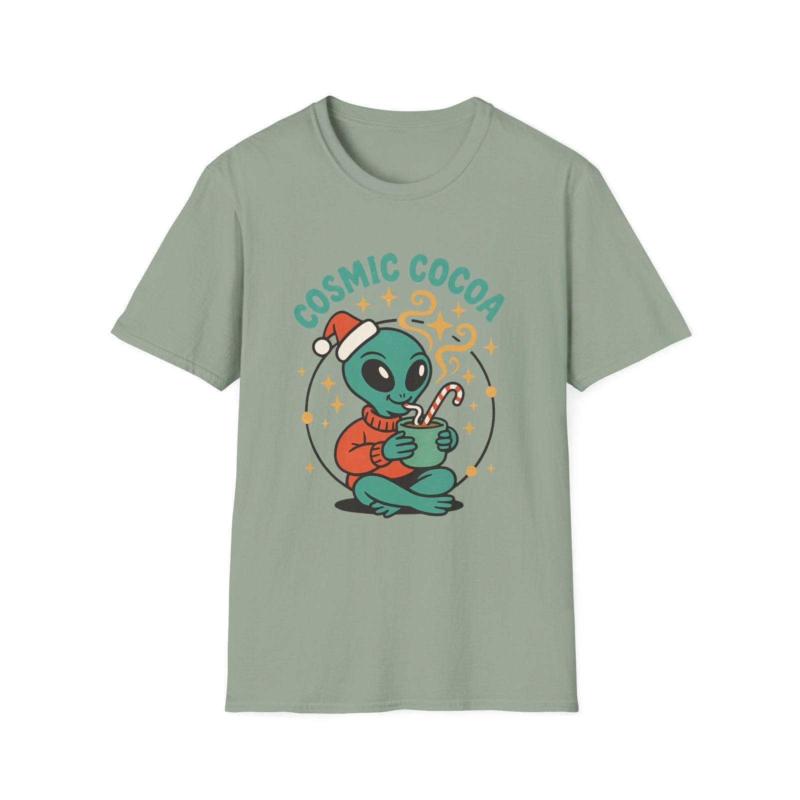 Unisex Softstyle T-Shirt Mens Womens Tees Top Alien Santa Hat Cocoa Retro Funny Holiday Christmas 2XL